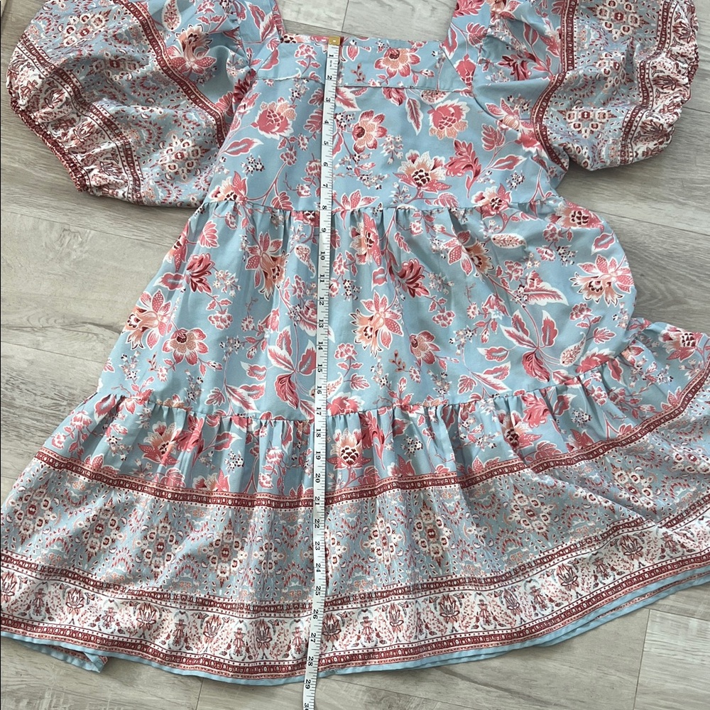 Band of the free - Floral Puff Sleeve Mini Dress in cornflower Blue and mauve - Picture 13 of 14